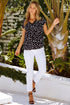 Floral Scalloped V Neck Short Sleeves Top